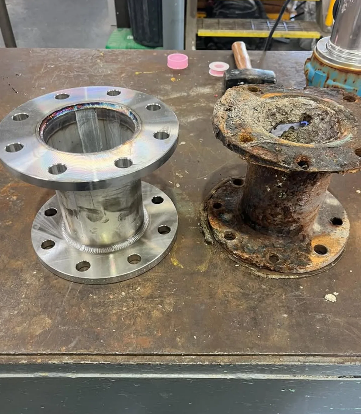New spool beside the corroded piece it replaced